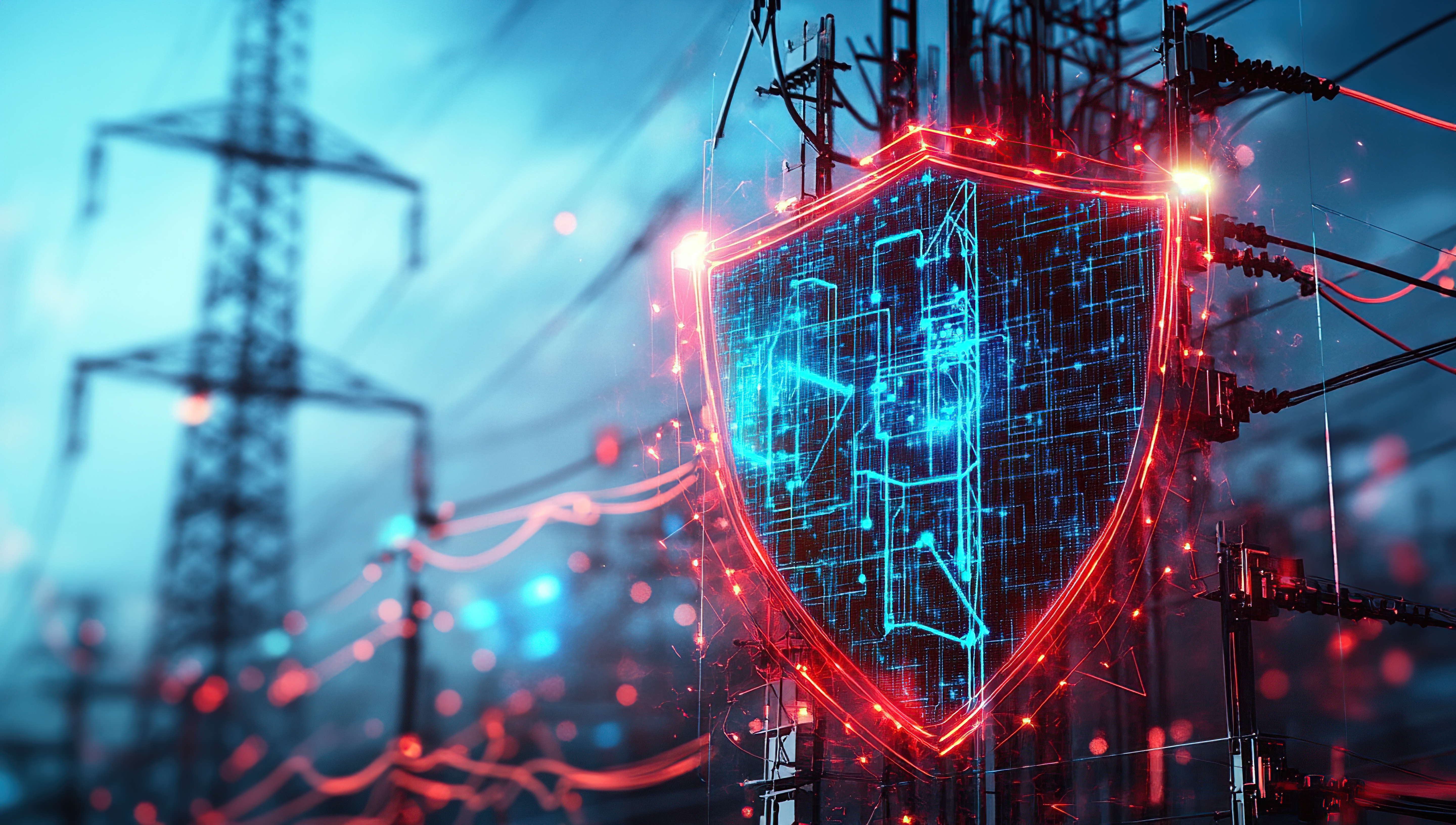 Electrical infrastructure with red glowing shield