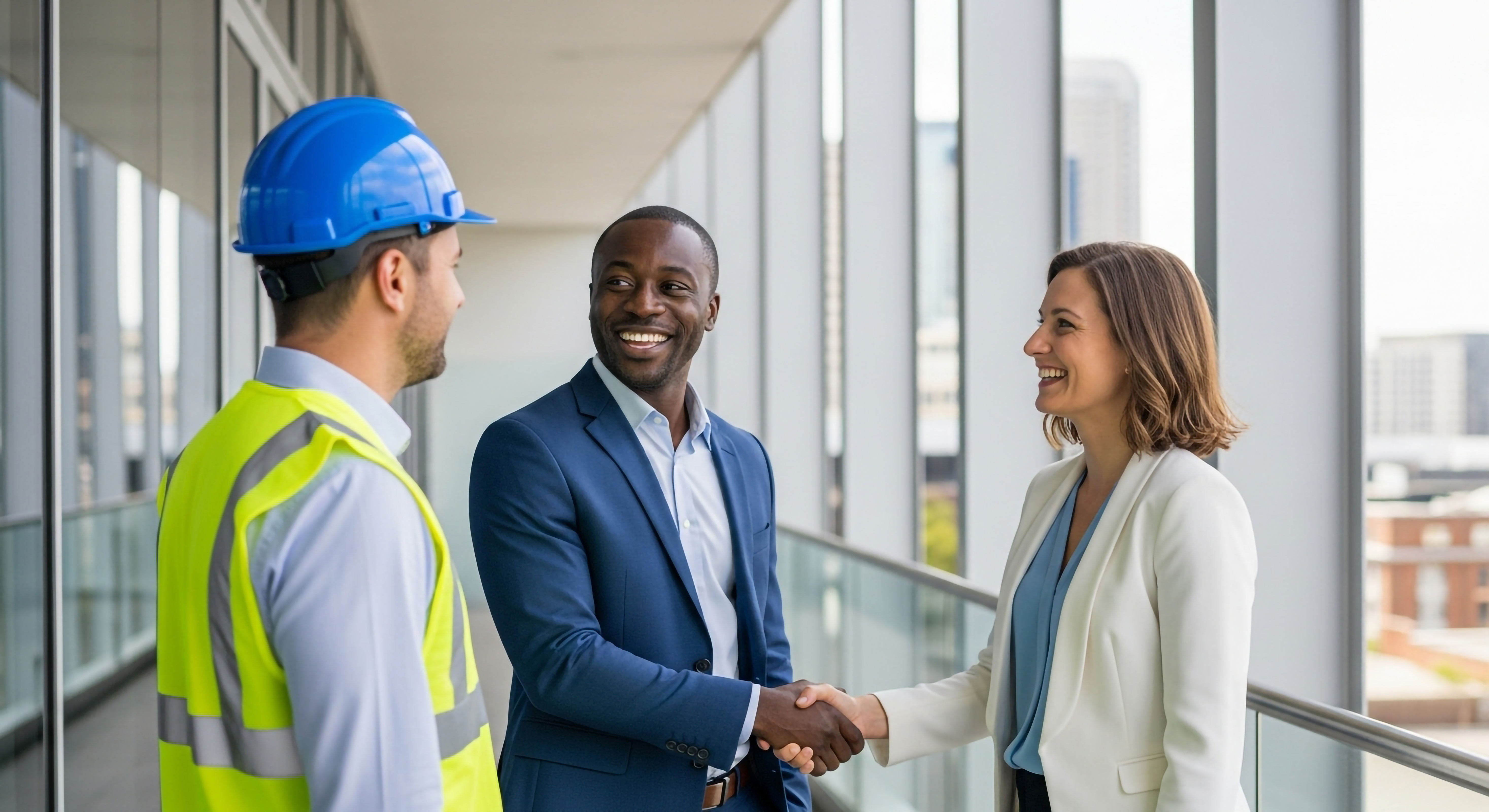 Engineer with business professional shaking hands