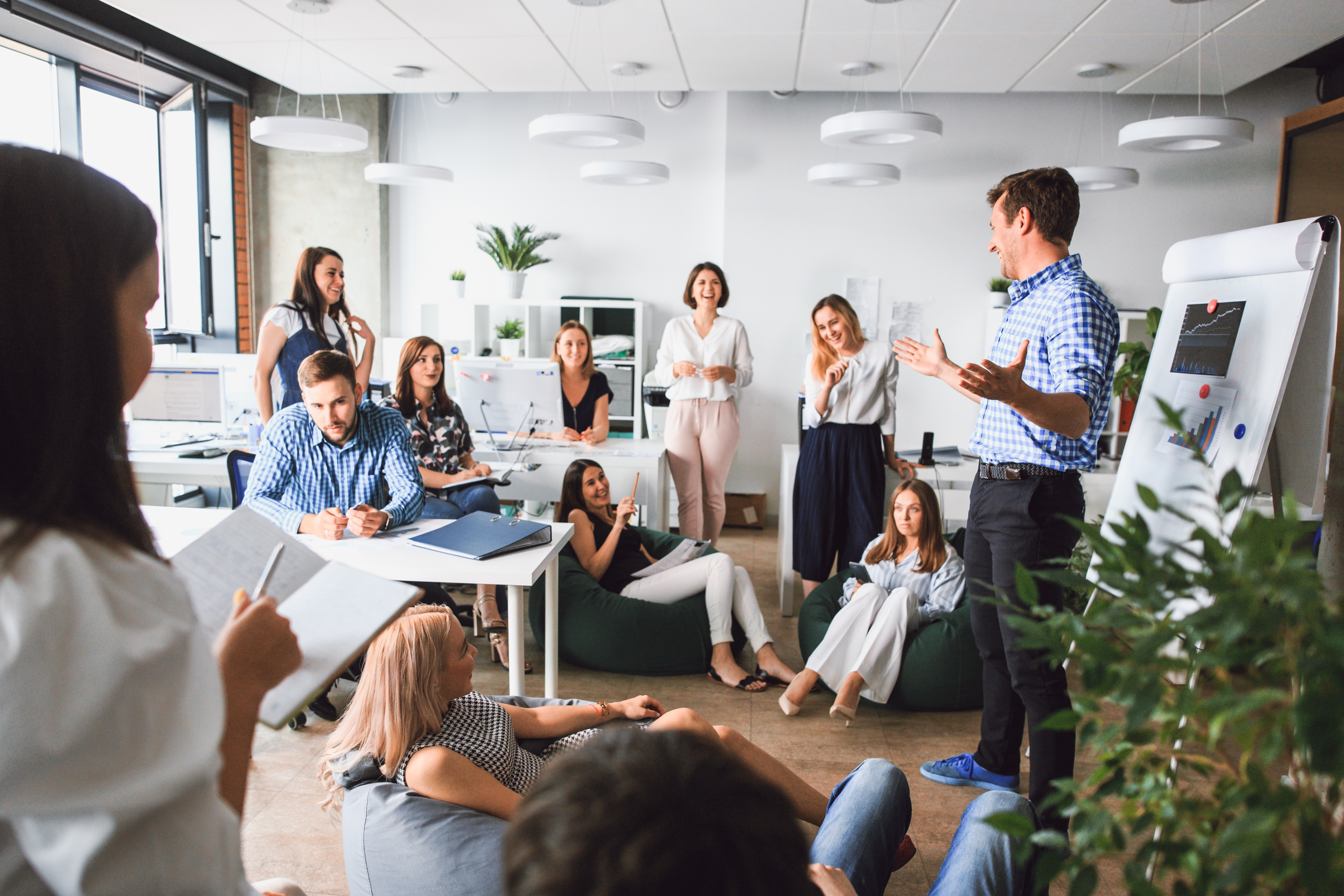 Employees engaged during a meeting