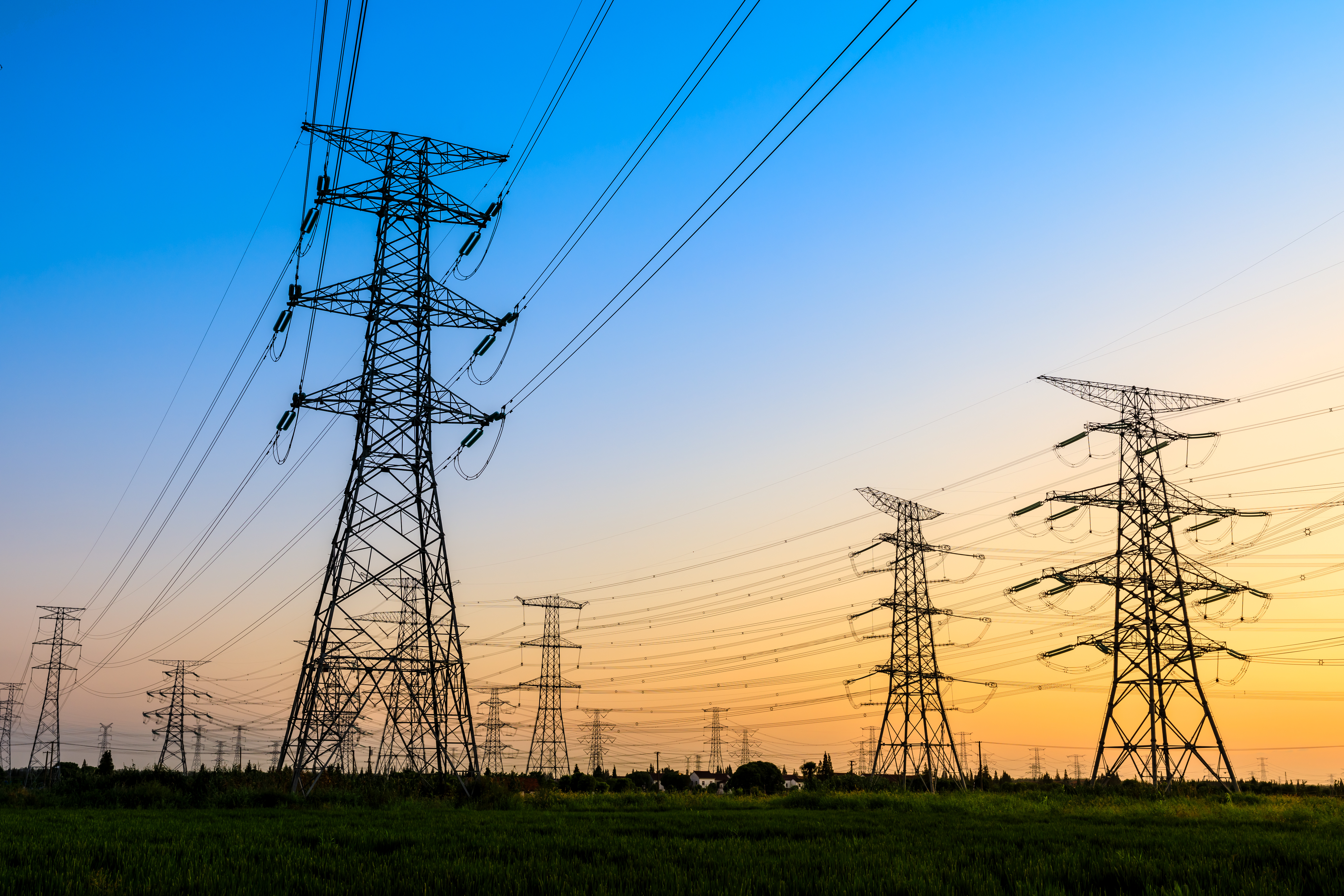 Power lines at sunrise